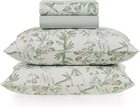 Jogo de Lençol Casal Karsten Percal 160 Fios 100% Algodão Estampado Cama 4 Peças (Naila - Folhas Verde)