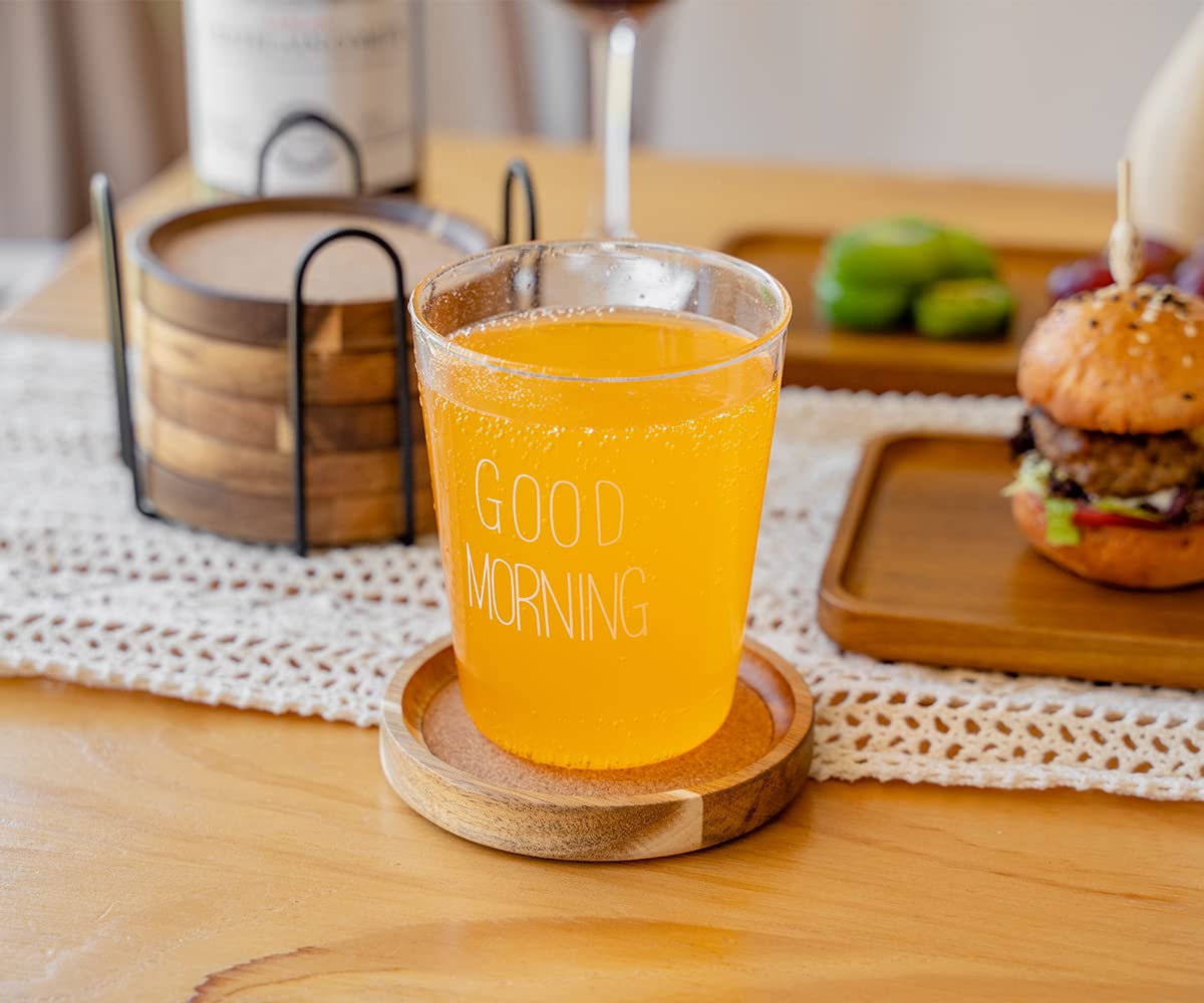 Wood Coasters for Drinks Absorbent with Holder WLWNWFT Acacia Wood Cork Coaster Rustic Coasters for Coffee Table Dining Table Wooden Table Coasters for Farmhouse Desk Set of 6 - Image 3