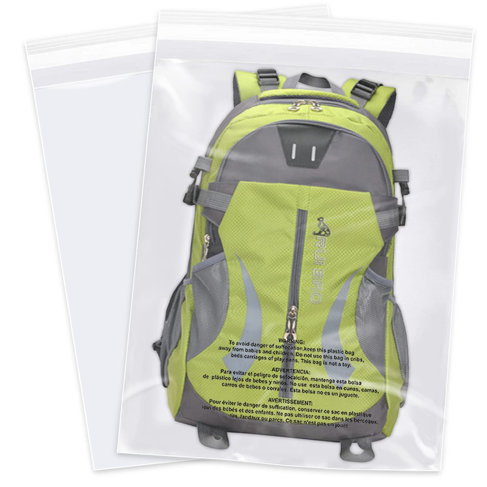 18" x 24" (100 Count) - Clear Poly Bags with Suffocation Warning Self Seal for Packaging, Shirts, Clothing & FBA - Permanent Adhesive