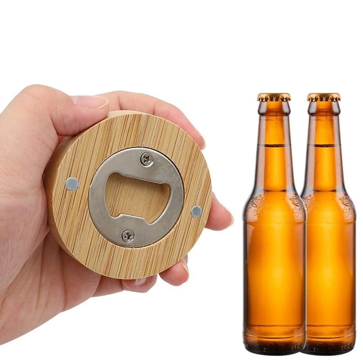 Abrebotellas De Madera Personalizado Con Imán, Abrebotellas Rústico Redondo Grabado Personalizado For Padrinos De Boda, Con Fecha, Nombre Y Ubicación Grabados, For Bodas, Comuniones(40pcs)