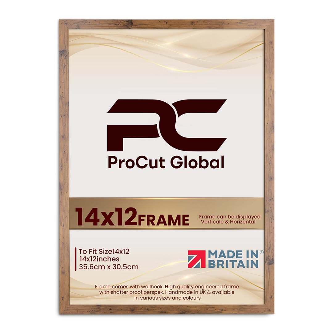 Procut Global 14X12 Rustic Oak Picture Frames - Modern Wooden Photo Frame with Shatterproof Perspex for Wall or Tabletop - Perfect for Posters, Certificates, Prints - Sizes & Colors Available