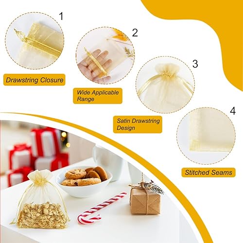 Miniatura 3 de YQL Bolsas de organza de 3 x 4 pulgadas, 100 bolsas pequeñas de organza doradas, bolsas de joyería de organza para boda, fiesta, San Valentín,