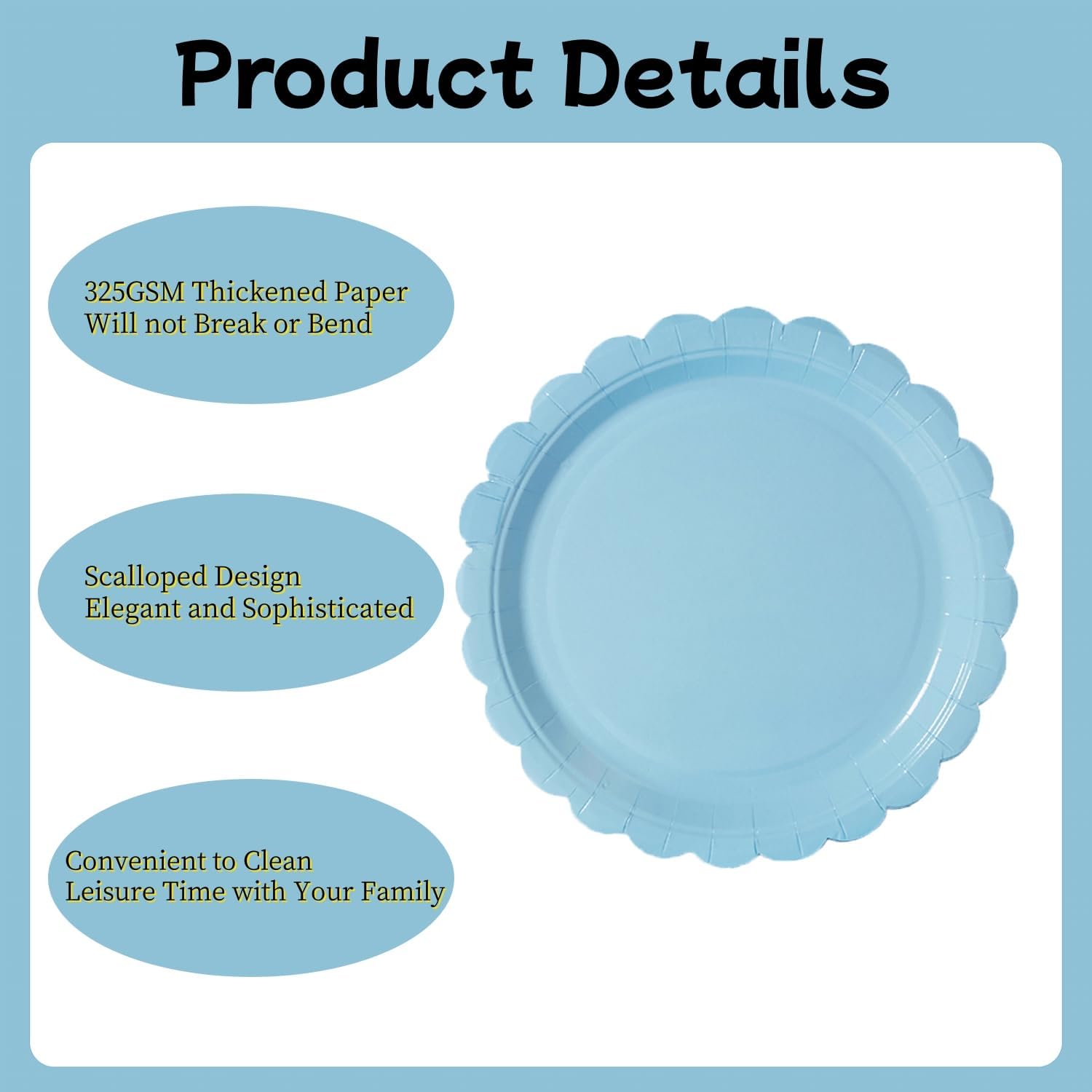 BEFORYOU 50PCS Scalloped Disposable Paper Plates Dessert Cake Party Plates for Baby Shower, Wedding,Bridal Shower Birthday Party Supplies (Blue, 7IN) - Image 5
