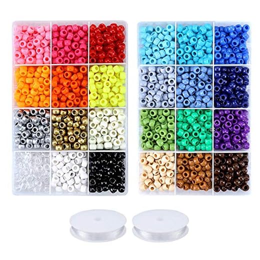 GREENTIME Pony Beads Jewelry Making Kit, 9mm Pony Beads Rainbow Opaque Beads Small Loose Spacer Beads for Friendship Bracelet Jewelry Necklace Making Crafts for Independence Day Gift (24colors)