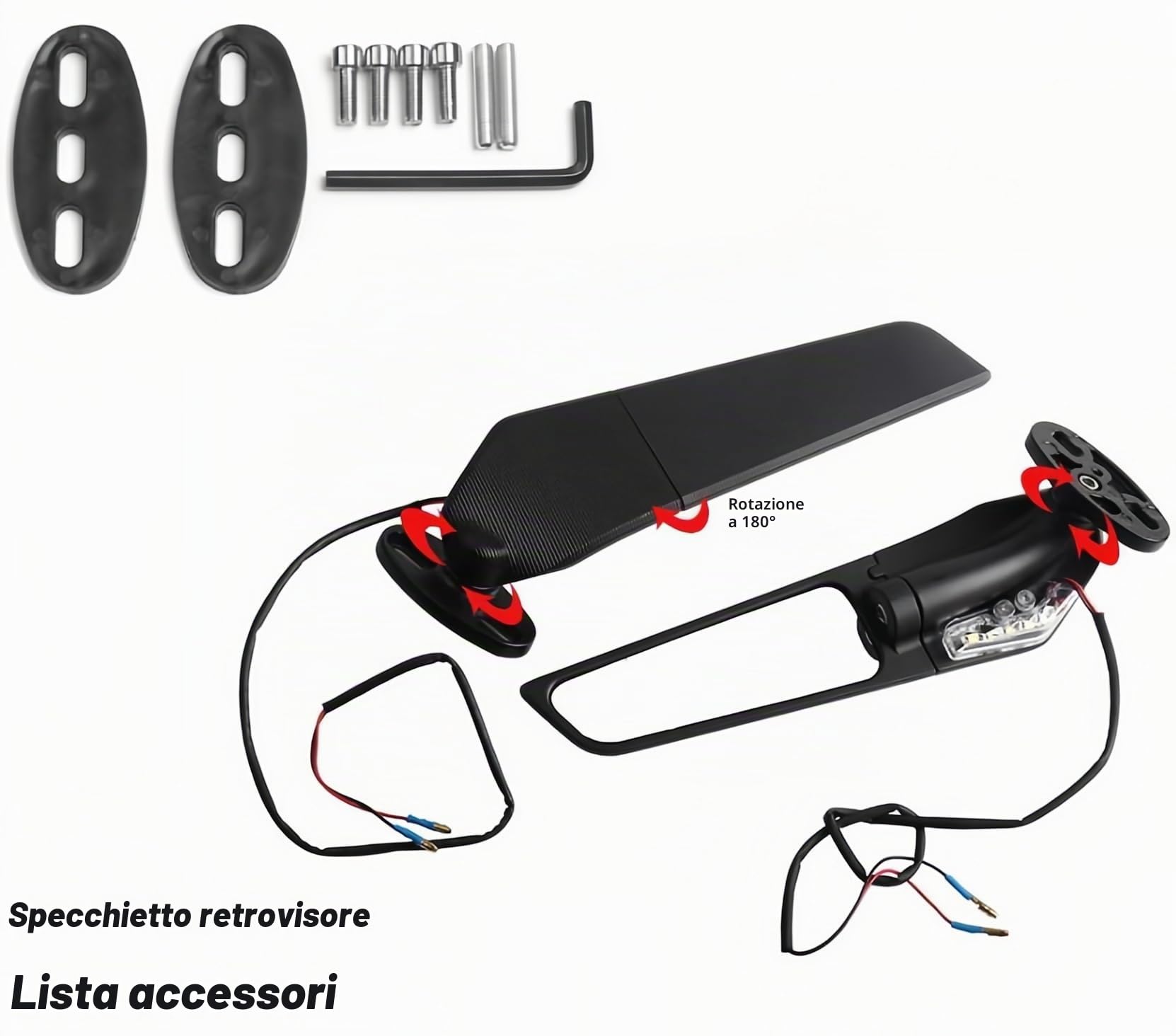 Specchietti retrovisori per moto, girevoli a 360° con indicatori di direzione a LED Specchietti invisibili per Honda CBR600RR, per Kawasaki Ninja 300, per Suzuki GSXR 600, per Yamaha, per Ducati
