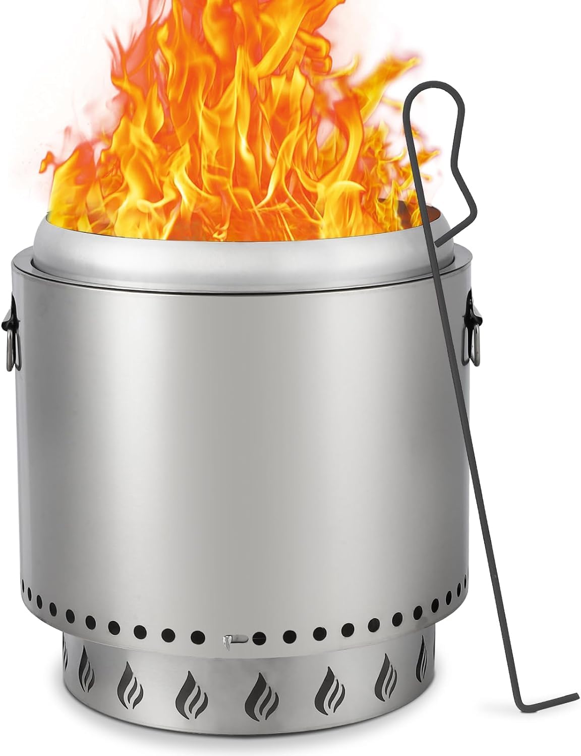 Perbyste Smokeless Fire Pit, 16.5 Inch Portable Outdoor Firepit, Stainless Metal Steel Wood Burning Fireplaces with Removable Ash Pan and Poker, for Outside Bonfire Backyard Patio Camp