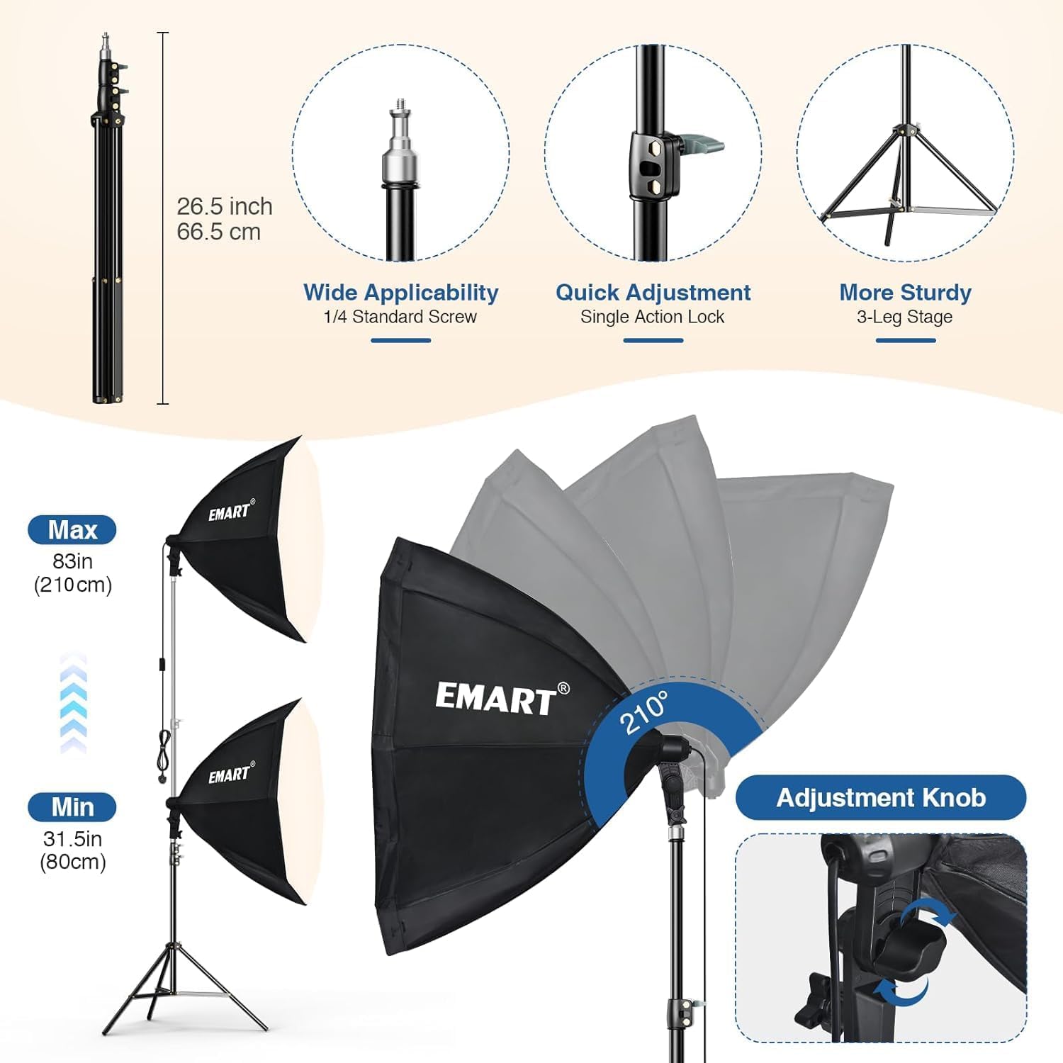 EMART Softbox Set Photo Studio, 65cm 135W Kit di Illuminazione LED | Dimmerabile, 3000-6000K, Soft Box,Video YouTube, Fotografia, Ritratti in Studio, Streaming Live