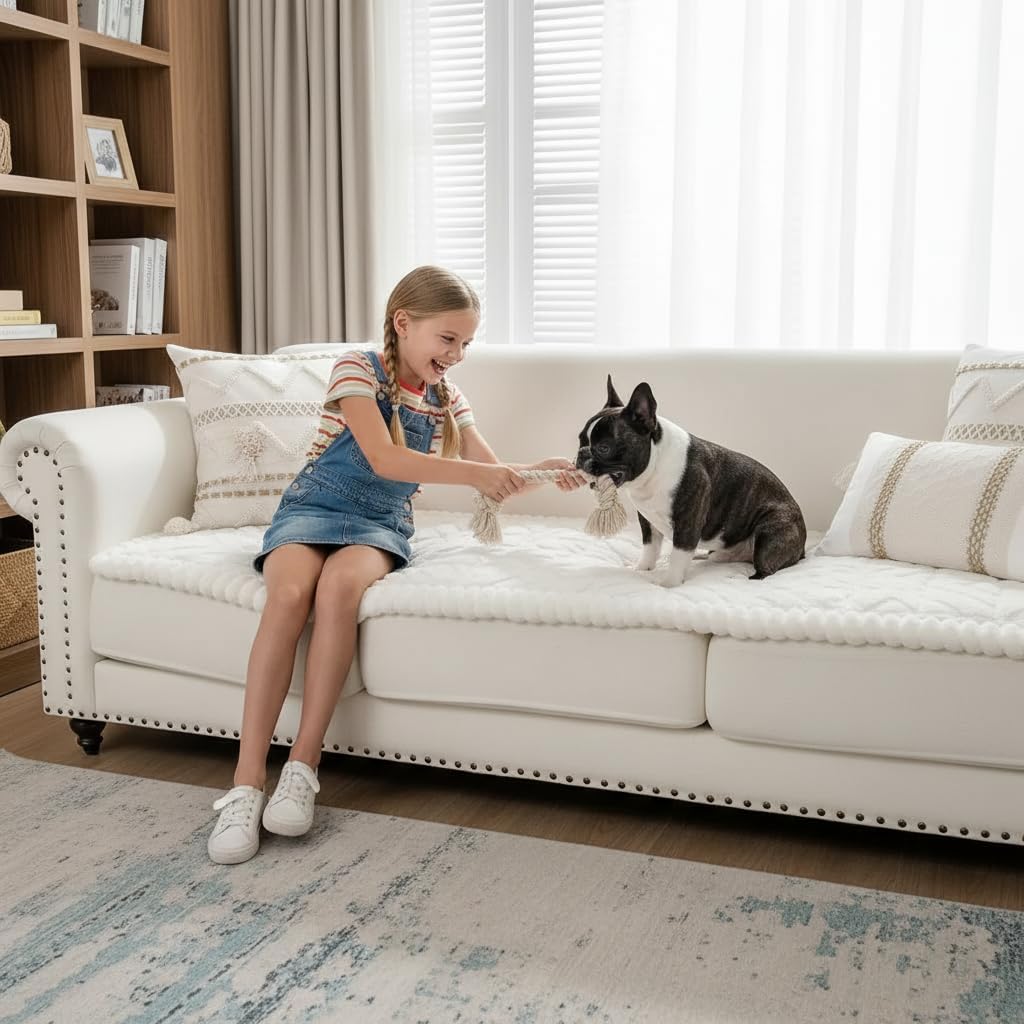 SHACOS 29.5"x84.6" Couch Covers for Dogs Cats Non Slip Washable, Soft Fuzzy Pet Couch Covers for 3 Cushions Sofa, Sofa Slipcovers Pet-Friendly Couch Protector, Cream White