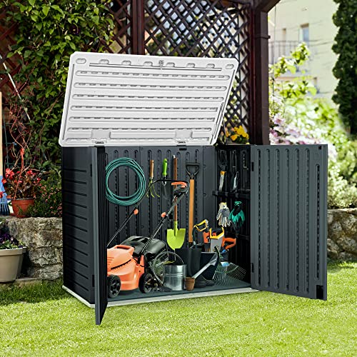 YITAHOME Outdoor Resin Storage Sheds, 39 in Height Lockable Waterproof Horizontal Shed w/o Shelf, Easy to Assemble Shed Storage for Garden Tools, Dark Gray Medium-4.3x3.4ft Dark Gray