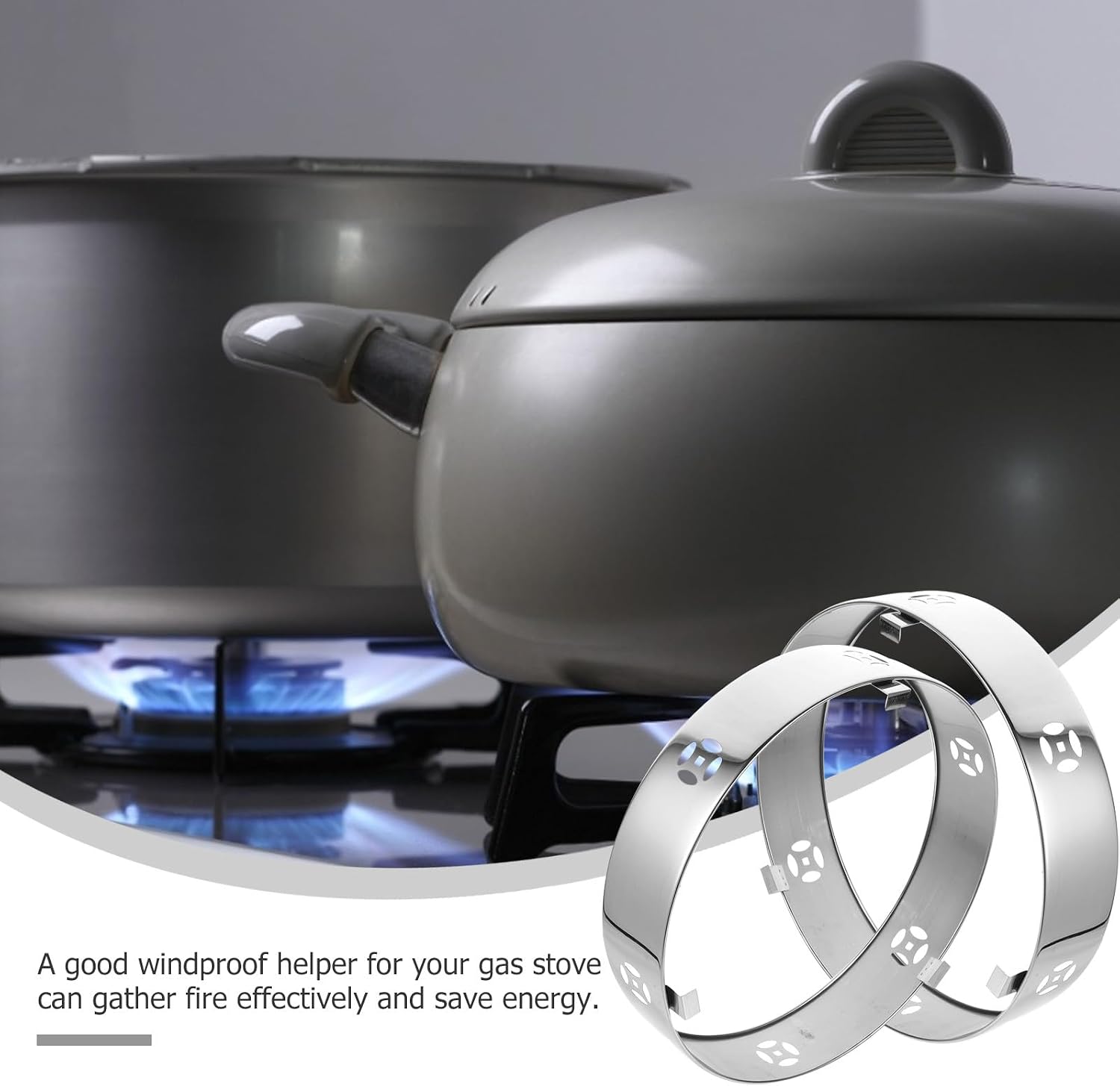 Stove Windshield and Burner Ring, Stainless Steel Gather Fire Stove Cover for Gas Cooktops, Universal Windproof Pot Holder for Home Cooking