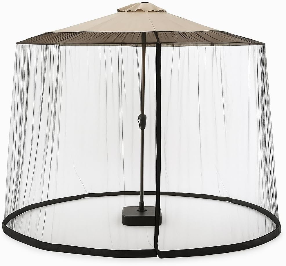 9ft Outdoor Canopy Umbrella Mosquito Net with Zipper Door, Breathable Polyester Umbrella Screen Mosquito Net, Patio Umbrella Screen Enclosure, Easy Setup
