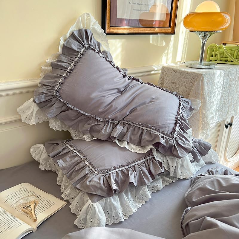 FZKun Taie d'oreiller de style shabby chic avec volants en dentelle – Housse de coussin vintage en coton avec fermeture à rabat – Style campagnard...