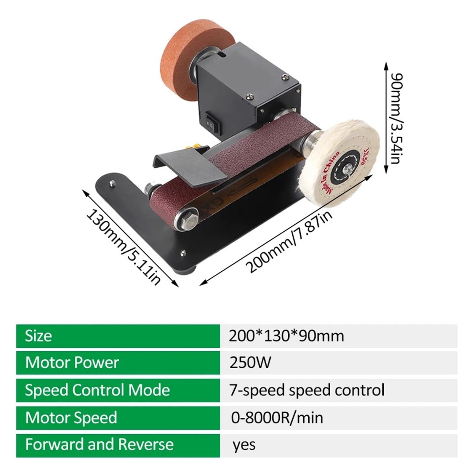 250W Mini Szlifierka Taśmowa Elektryczna Stołowa 7 Prędkości Regulowana Kontrola Mała Ostrzałka Polerka Maszyna Mocny Silnik, Niski Poziom HałAsu(Type 2)