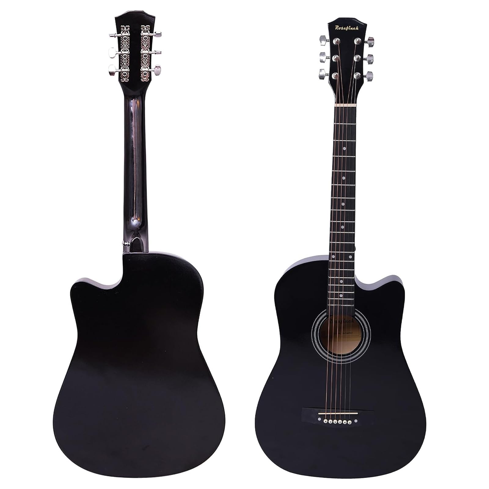 Rosefinch Guitare acoustique 3/4 Cordes en acier 96,5 cm Folk Cutaway Guitare en bois pour débutants adultes et enfants débutants Kit de guitare avec sac d'accordeur, capodastre et enrouleur de cordes