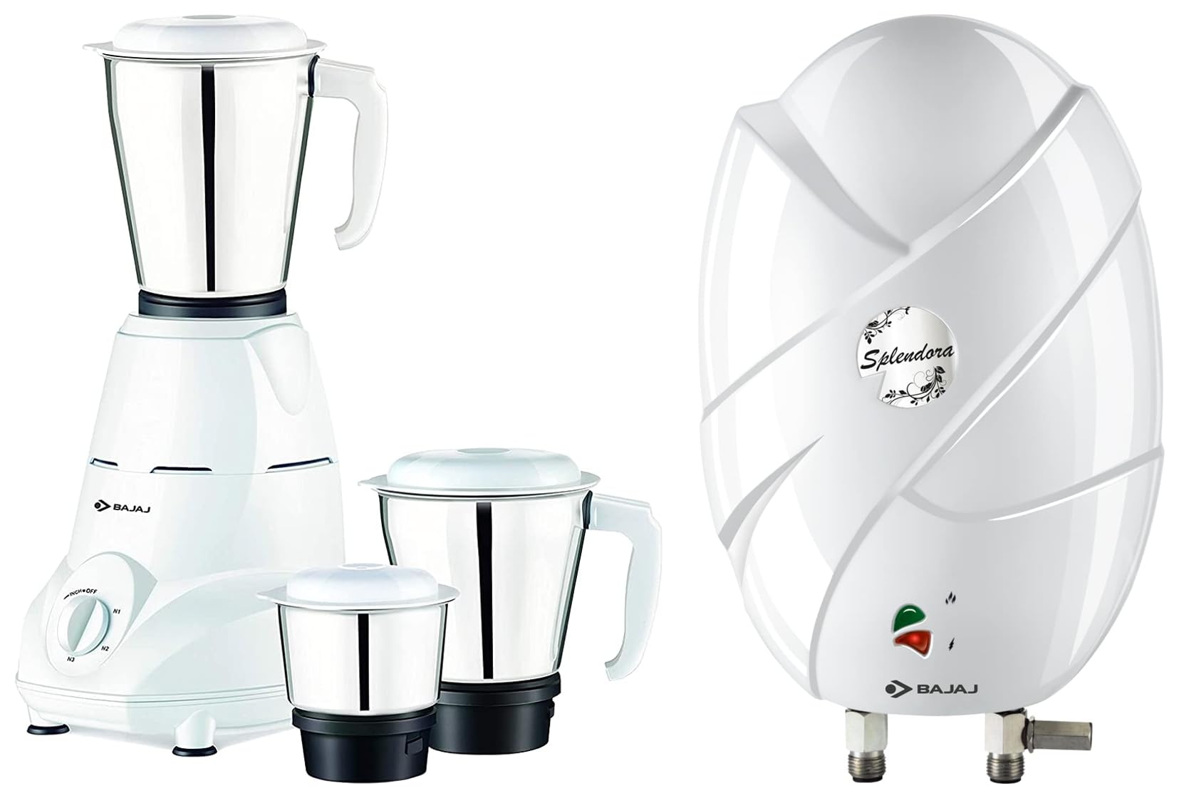 Bajaj Splendora 3 Litre 3KW IWH Instant Water Heater (Geyser), White & Bajaj Rex 500W Mixer Grinder with Nutri-Pro Feature, 3 Jars, White-picture-4