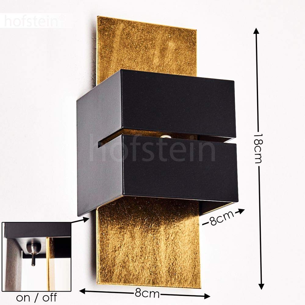 Aplique Tora, metal en negro/oro con ranura, aplique moderno con efecto luminoso, 1 x casquillo G9, aplique cubo/interior con efecto arriba y abajo, sin bombilla(s)