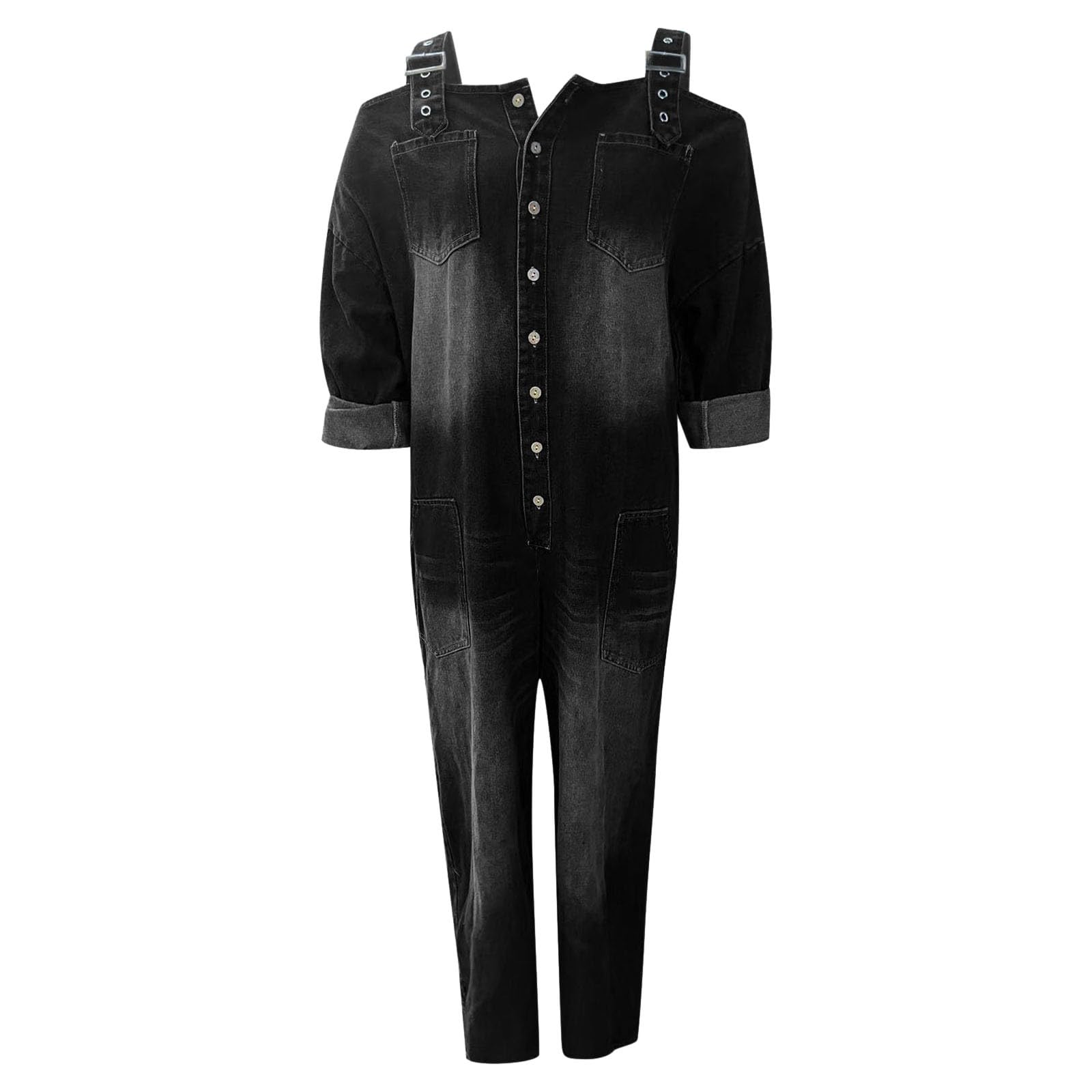 Mono vaquero para mujer, con bolsillos, mono elegante, retro, vaquero, estilo vintage, estilo vaquero, largo