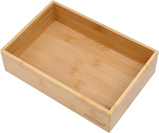 PRATIQUE Bamboo Drawer Organizer - Kitchen Utensil Organizer Silverware Tray Cutlery Holder,Office Desk Supplies and Accessories (8.9x5.9x2.6 inch)