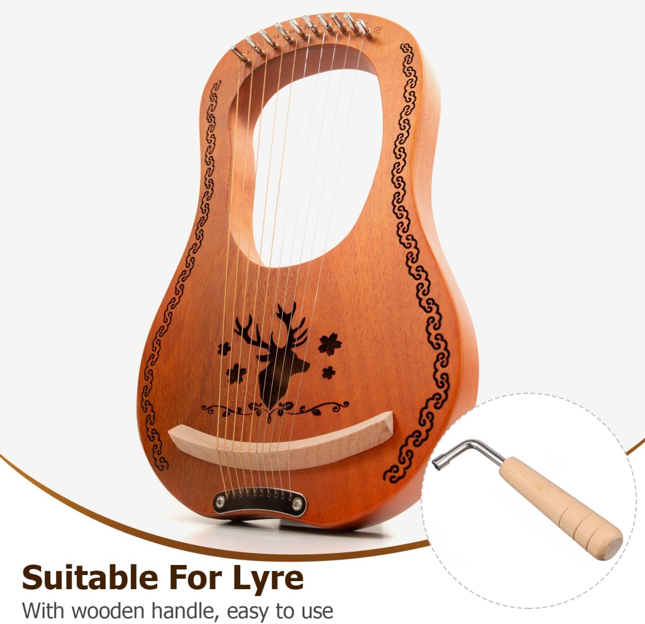 Abaodam Lyre Tuning Wrench, Square Socket Key with Round Wood Handle