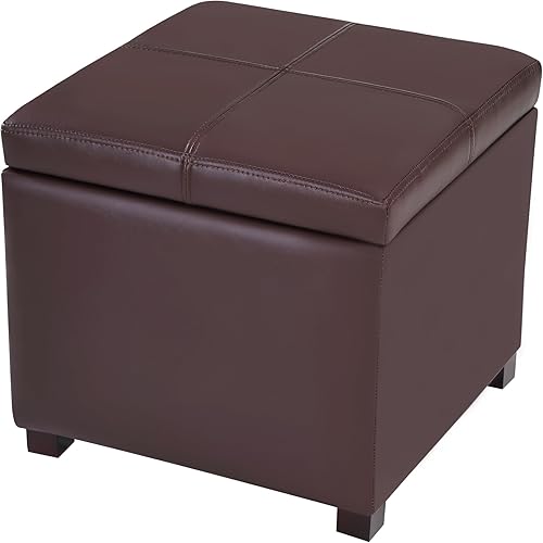 Miniatura 15 de Asense Reposapiés otomano de almacenamiento de 17 pulgadas, taburete cuadrado de piel sintética, otomana pequeña con almacenamiento, asiento Style2