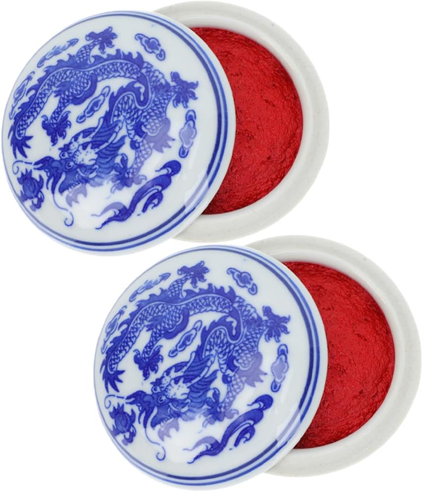 Tofficu Chinese Red Seal Ink Pad 2.55X2.55 Inch Ceramic Stamping Paste for Calligraphy Art and Traditional Rubber Stamps
