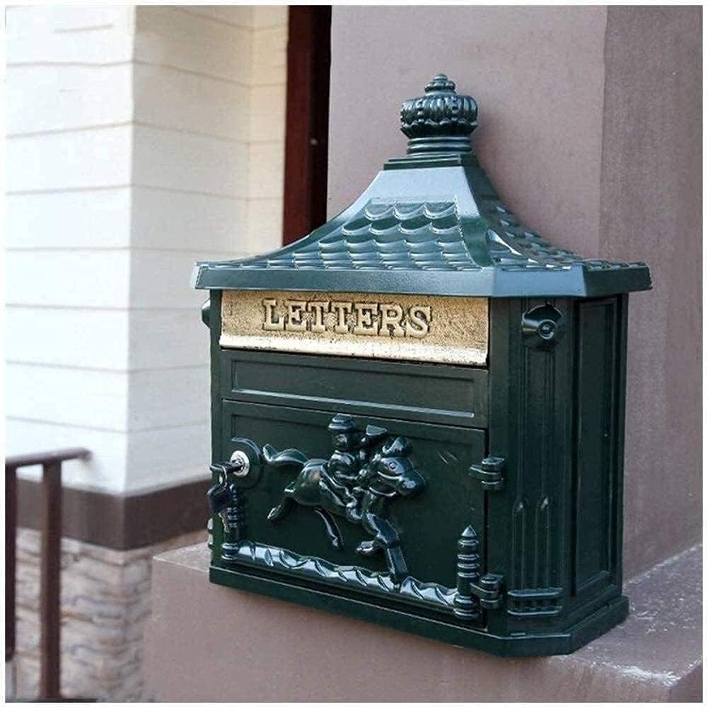 REMYS Suggestion Box Business Drop Boxes Donation Box Mailboxes Large Capacity Cast Aluminum Black, Wall Mount Mailbox,Safety Mailbox Mail Boxes Outdoor with Combination Lock (Color : A)