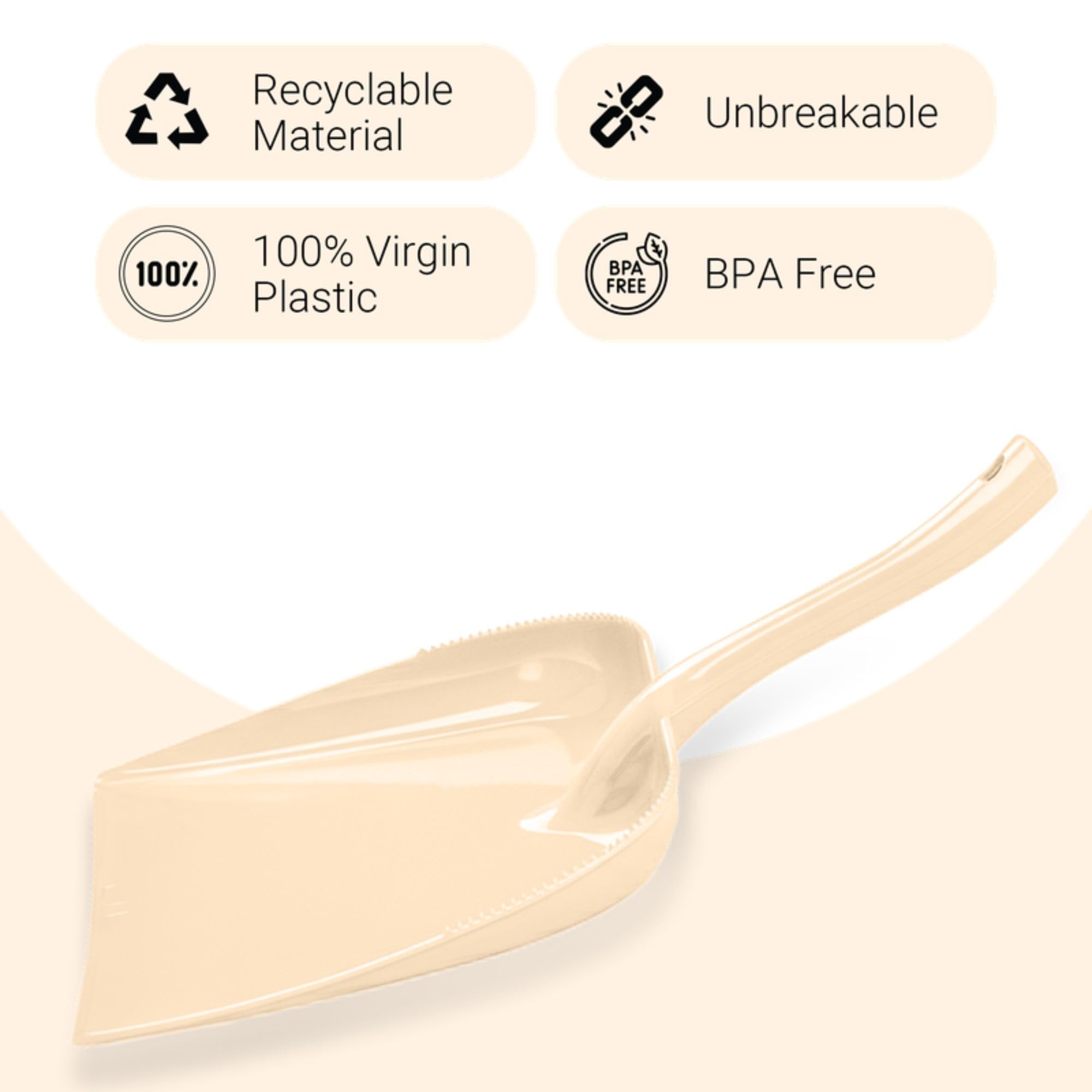 FLAIR Estella Plastic Dustpan for Home Cleaning - Beige | Deep Pan Design, Comfortable Grip Handle, Lightweight, Durable Dust Collector for Kitchen, Bathroom, Office & Indoor Cleaning 1