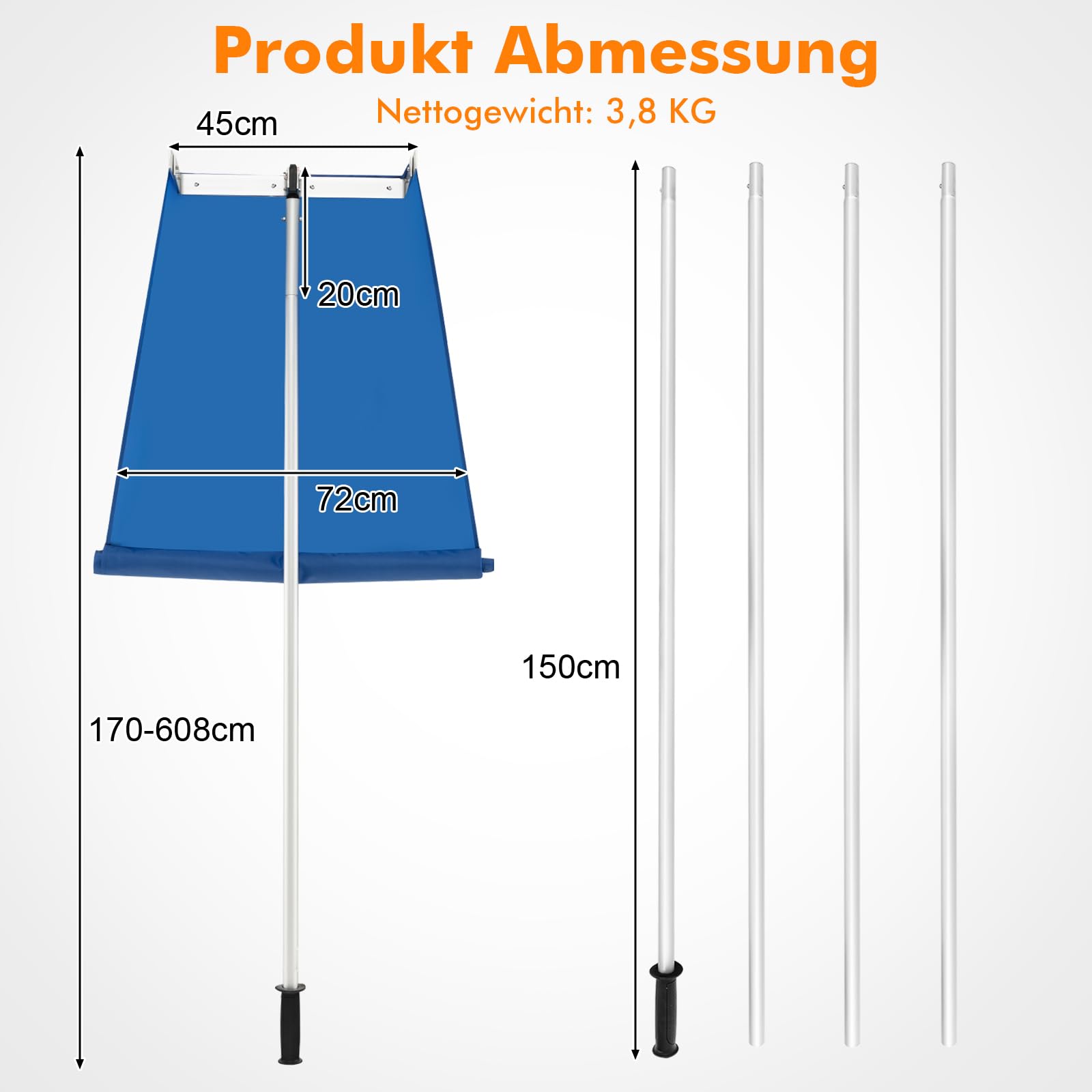 COSTWAY Odśnieżarka dachowa z kółkami, szufelka do śniegu dachowego z antypoślizgowym uchwytem, zakres regulacji 122-574 cm, sanki, odśnieżarka dachowa do systemów solarnych (170-608 cm)
