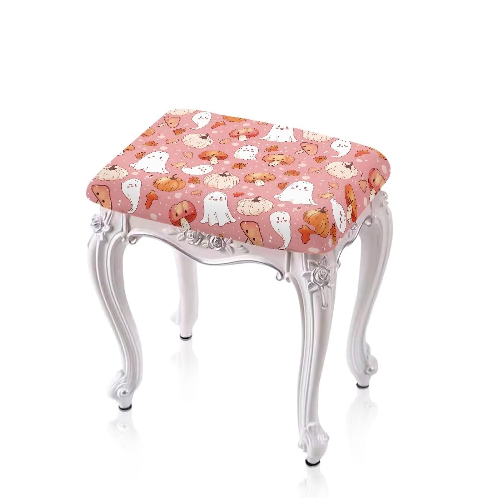 Wiryuouvt Pumpkin Bar Stools Covers Ghost Rectangular Bar Stool Covers Mushroom Rectangular Stool Covers with Elastic Stool Covers Rectangular Padded Bar Seat Covers House Decor