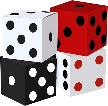 4PCS Large Casino Dice Boxes 11 Inch Casino Theme Party Decoration Jumbo Giant Dice Favor Boxes Bulk for Board Game Night Table Centerpiece Las Vegas Graduation Prom Birthday Party Supply, Multicolor