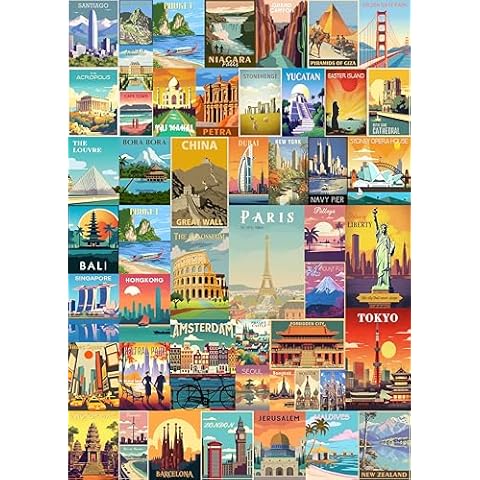 Vintage World Travel Puzzles for Adults 1000 Piece, Colosseum Eiffel Tower Landscape Poster Puzzle Landmarks, Scenic Jigsaw Puzzles for Adults Paris Italy Scenery Cover