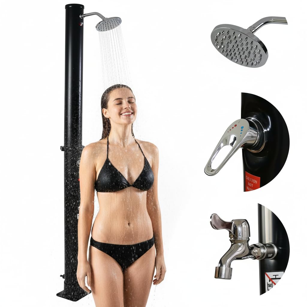 Melko Doccia solare da giardino, 35 litri, altezza 218 cm, colore nero