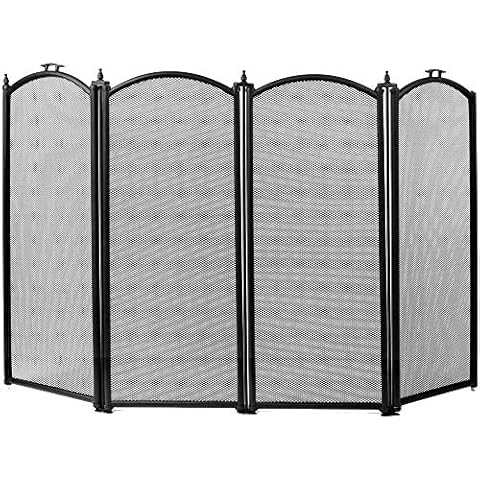 Fire Vida Metal Black 4 Panel Spark Fire Guard, 64cm H x 100cm W, Fire Vida Brand, Powder Coated, Casual Style Cover