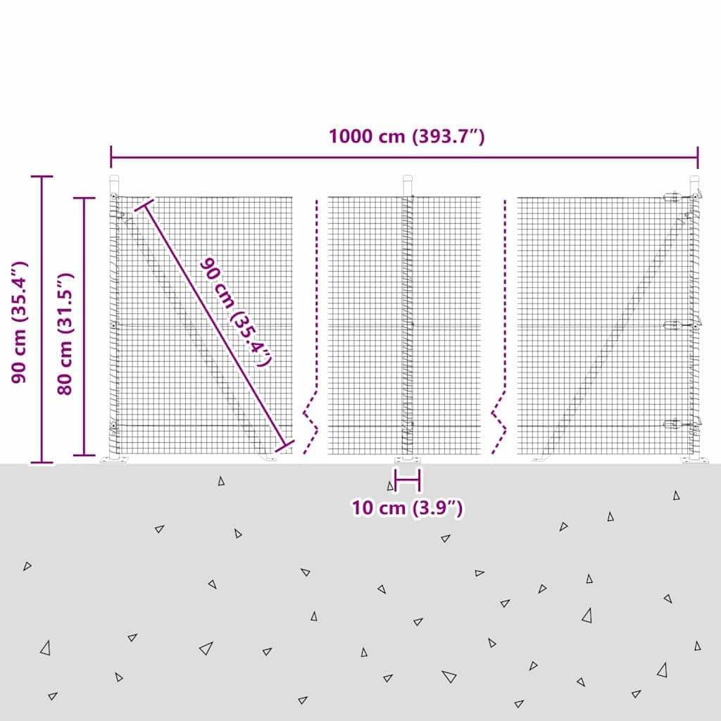 Valla de alambre soldada con base de hormigón, acero recubierto de PVC verde, 10 x 0,8 m, 5 postes, postes angulares, tensores, alambre de amarre, valla de jardín, seguridad, terraza