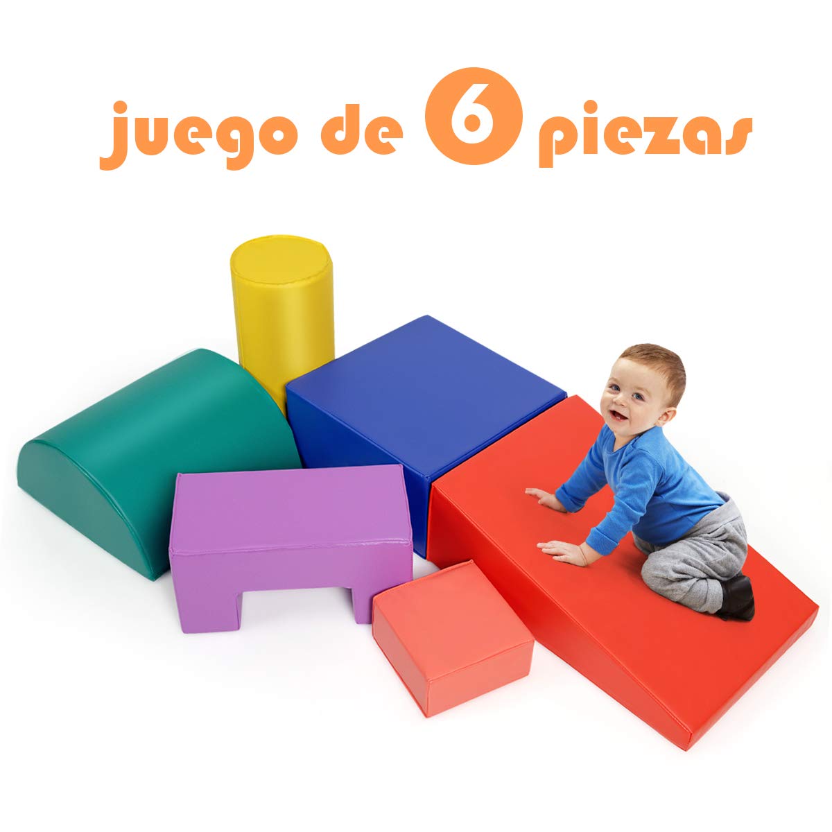 COSTWAY Juego de 6 Piezas, Bloques de Espuma Figuras de Construcción, Juguete Educativo para Niños Escalar y Caminar (Estilo 3)