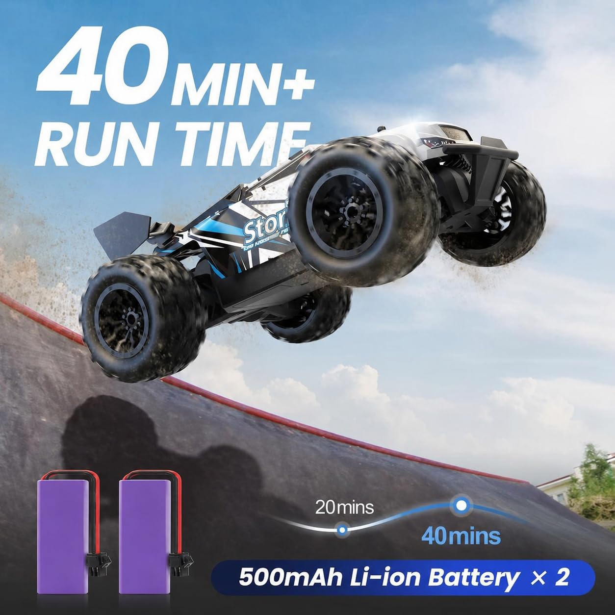 DEERC RC Auto, Monster Truck Telecomandato con 2 Batterie per 40 Minuti di Riproduzione, 2,4 GHz Fuoristrada RTR Rock Crawler Giocattolo Regalo per Ragazzi Ragazze Bambini Principianti