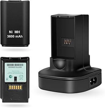 Battery Pack for 360 Controller,Dual Remote Charging Station with 2 Pack 3600mah Rechargeable Batteries for 360 Wireless Remote Controller Black