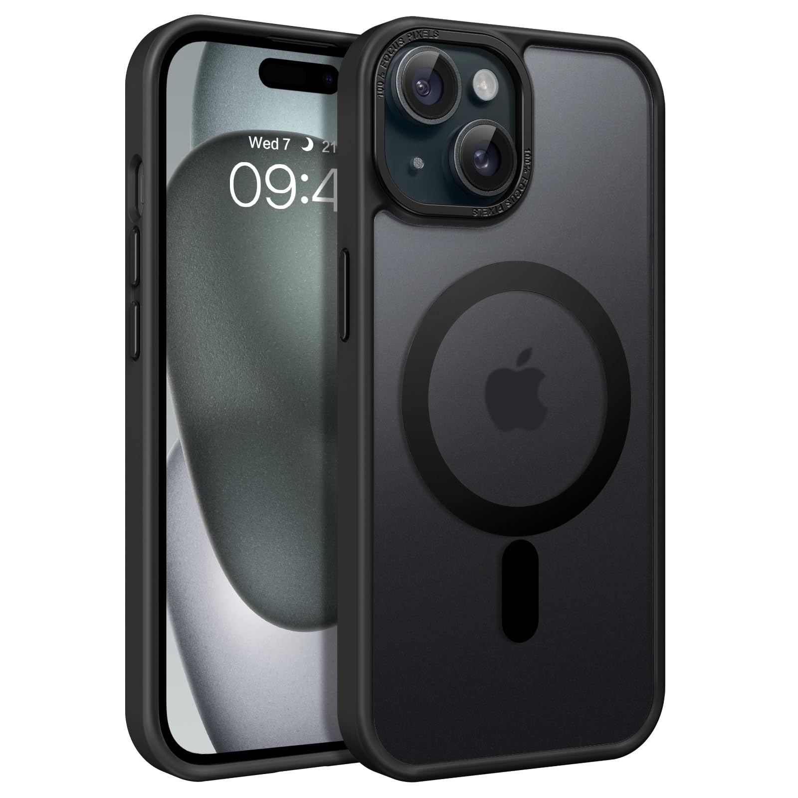GUAGUA Funda para iPhone 15 Plus, Case Magnética Compatible con MagSafe Carcasa Protectora Antigolpes Translúcida Mate Trasera Fina Robusta TPU Anti-Amarilleo, Nergo