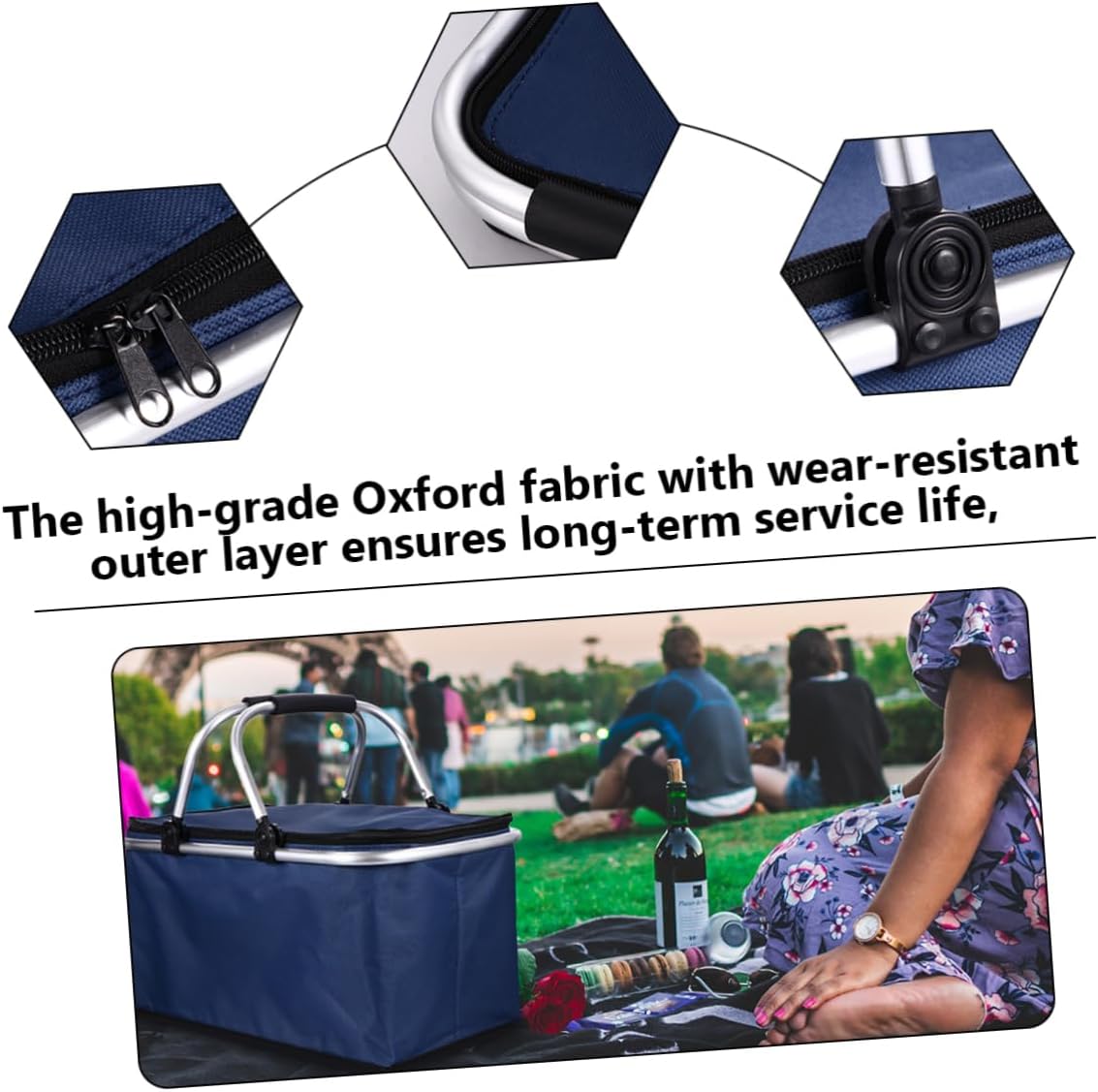 Insulated Picnic Basket Oxford Cloth Portable Lunch Bag Cooler Outdoor Baskets for Storage and Picnic