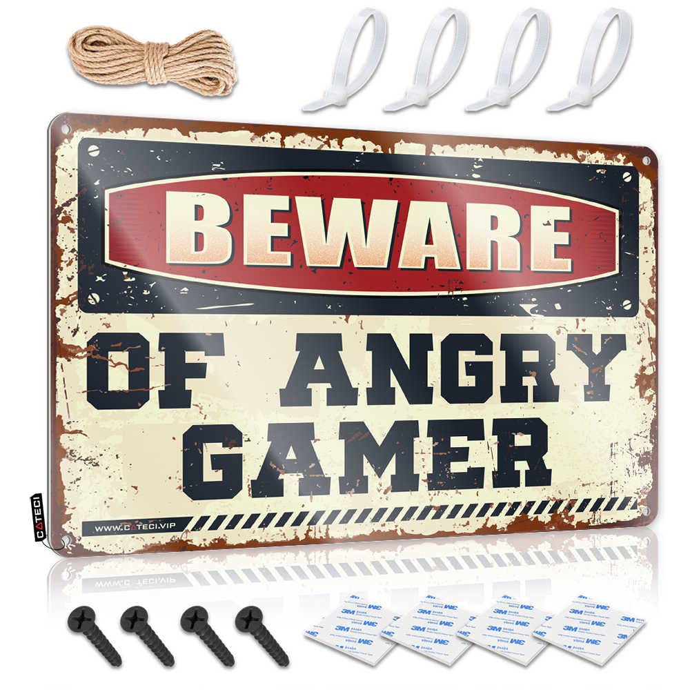 STWNVOITV Home Tin Sign Beware Of Angry Gamer Sign Man Cave Signs Vintage Funny Bedroom Door Sign(30X40CM)