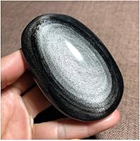 Vista 2 de StoneStory Piedra de preocupación de bolsillo de obsidiana plateada para equilibrio de energía de Reiki, 1 pieza (obsidiana plateada)