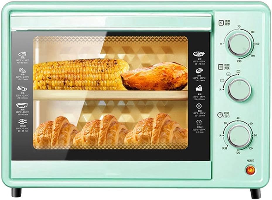 30L Mini Oven Adjustable Temperature 0-230℃ and 120 Minutes Timing Four-Layer Baking Position Household Baking Multifunctional Automatic Electric Oven for Baking Cakes and Bread with Accesso (Green)