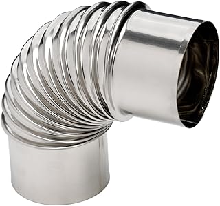 Stainless Steel Stove Flue Pipe Elbow with Rain Cap, High Temperature Resistant Chimney Liner for Wood Stoves Fireplaces BBQ Ventilation Systems, Silver (70mm)