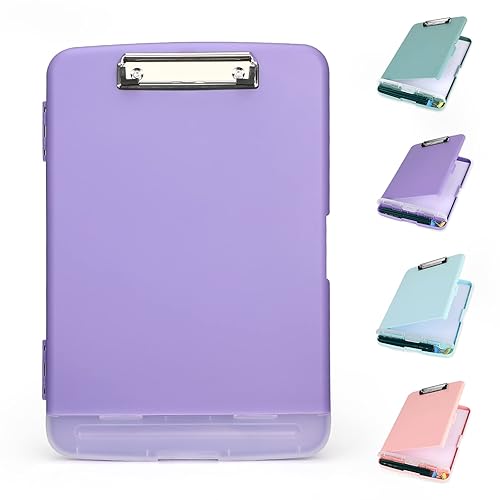 YEAHVIY Clipboard with Storage, Clip Boards 8.5x11 with Storage, Large Capacity Nursing Clipboards with Pen Holder, Heavy Duty Plastic Storage Clipboard Folder with Low Profile Clip, Side-Opening - Light Purple