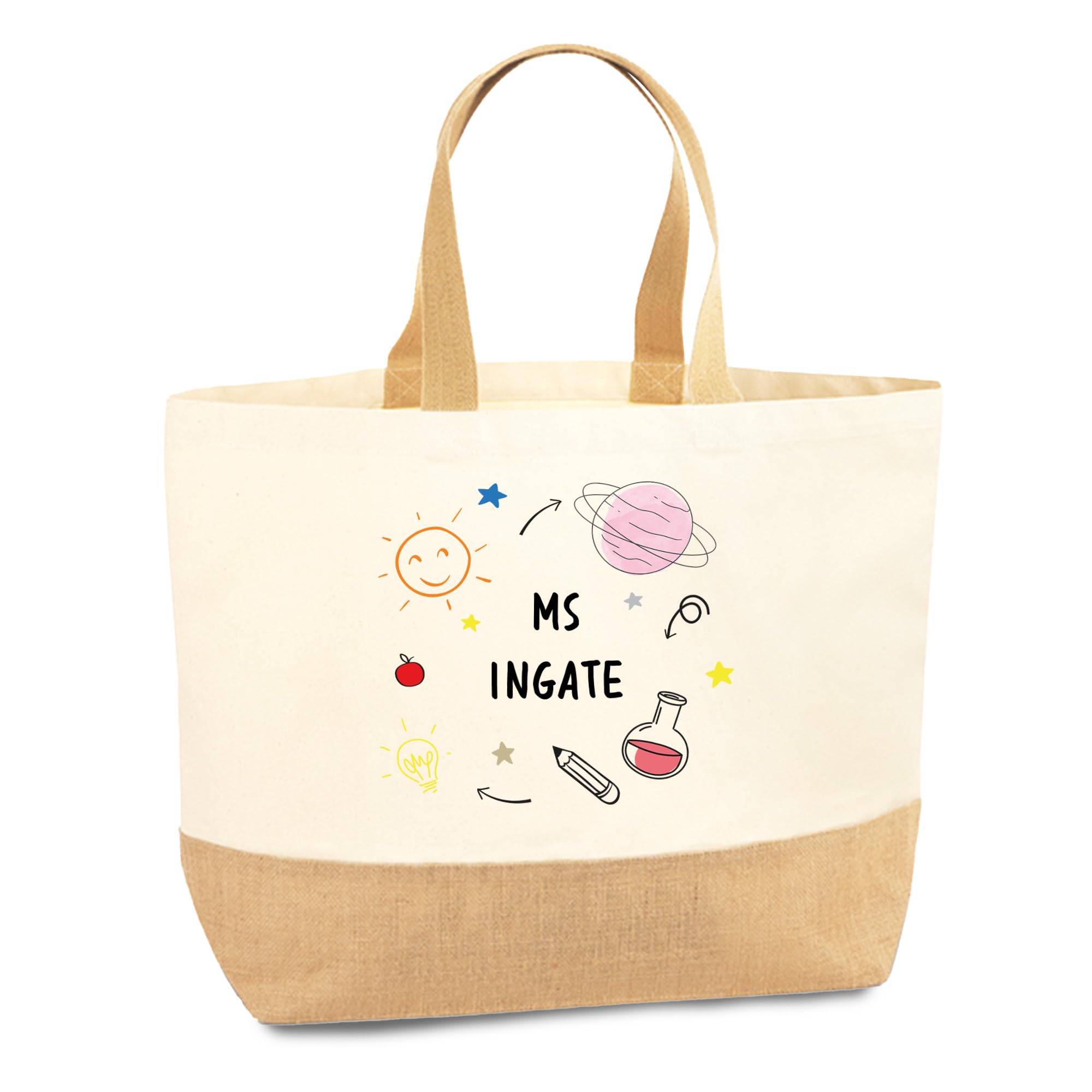Personalised Rainbow Teacher Bag, Cotton Canvas Jute Tote Bag, Appreciation Gifts, School Leaving Gift, Leaving End of Term Gift, Thank You Teacher Gift from Student