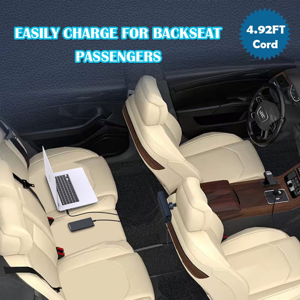 Caja de estación de carga retráctil para asiento trasero de coche, cargador de coche 2 en 1, adaptador de cargador de coche máximo de 65 W para carga de asiento delantero y trasero, base de