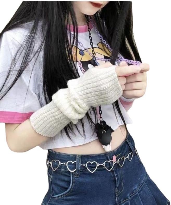 Japanse Harajuku Winter Vingerloze Gebreide Arm Warmer Voor Vrouwen Y2k Acubi Arm Mouw Goth Punk Preppy Handschoenen, Zwart, Eén Maat