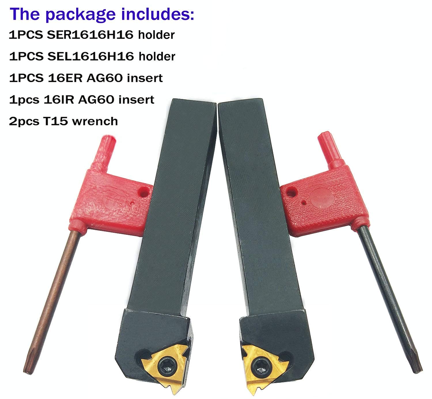 CNC Lathe Carbide Indexable Turning Tool Holder SER2020K16 SEL2020K16 SER1616H16 SEL1616H16 with Indexable Turning Insert 4PCS 16ER / IR AG60 BP010 Carbide Turning Insert