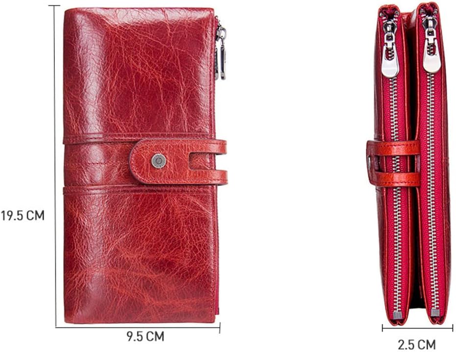 CONTACTS Womens Clutch Wallet Leather Checkbook Purse for Women Bifold Long Zipper Wallet Phone Card Holder (Red)