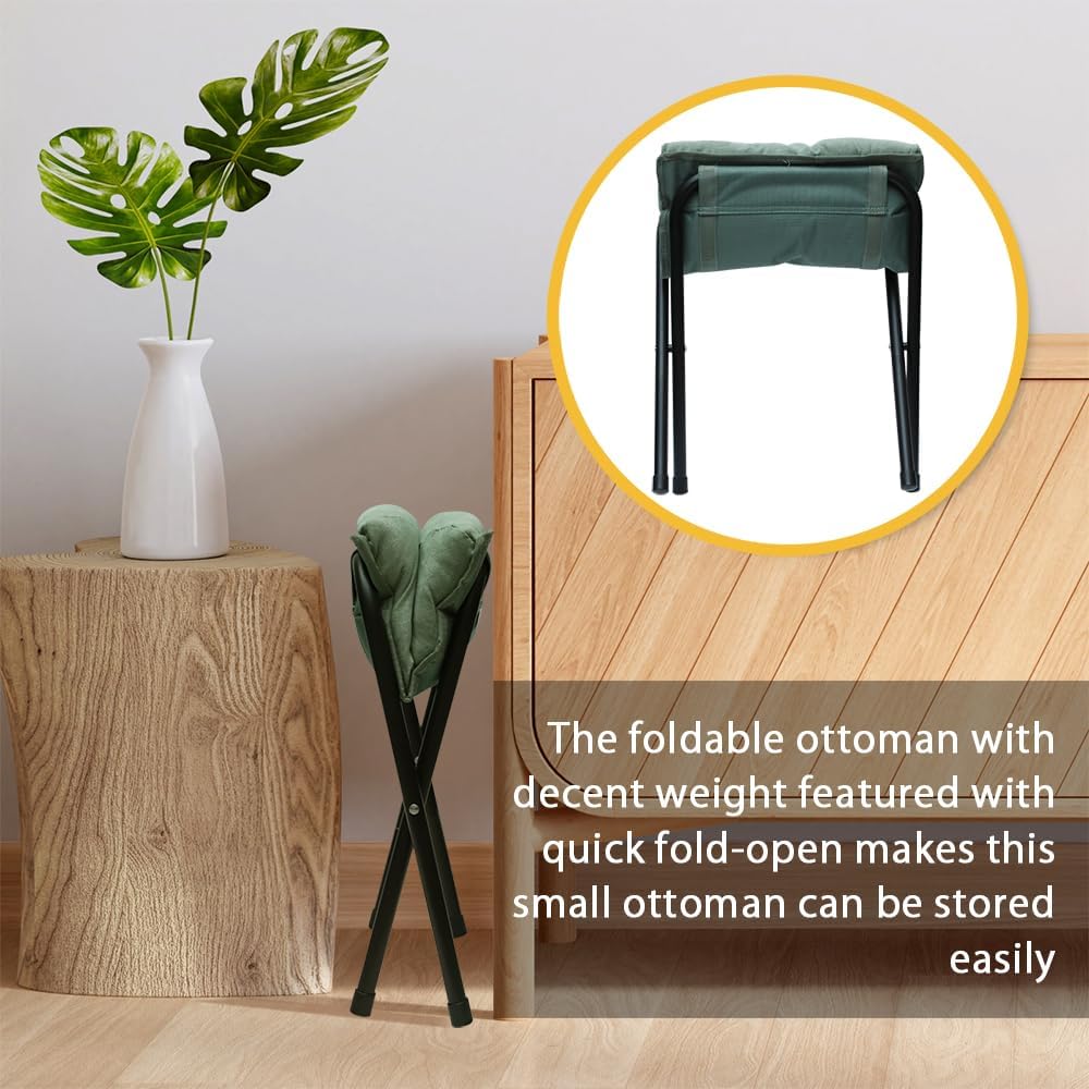 Modern Foldable Ottoman Foot Rest,Foldable Lazy Sofa Stool,Small Portable Chairs Upholstered Living Room Bedroom (Green)